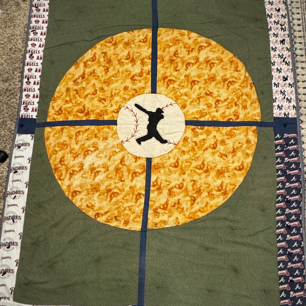 Vintage Soft Handmade Double Sided Boys Baseball Themed Quilt/Blanket